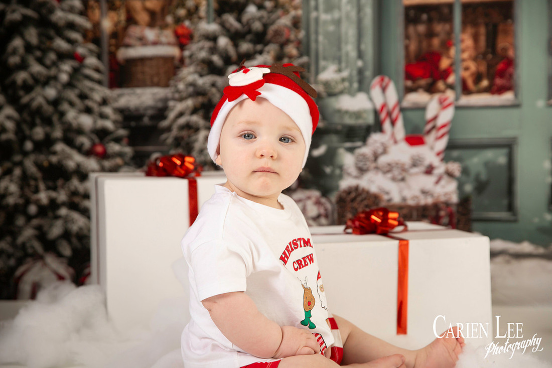 baby photographed in Christmas studio in bunbury