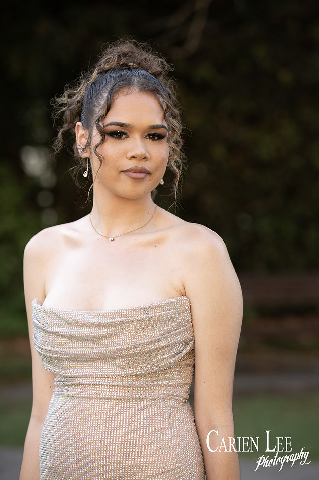 Student wearing elegant ball gown photographed before school formal event in Bunbury WA