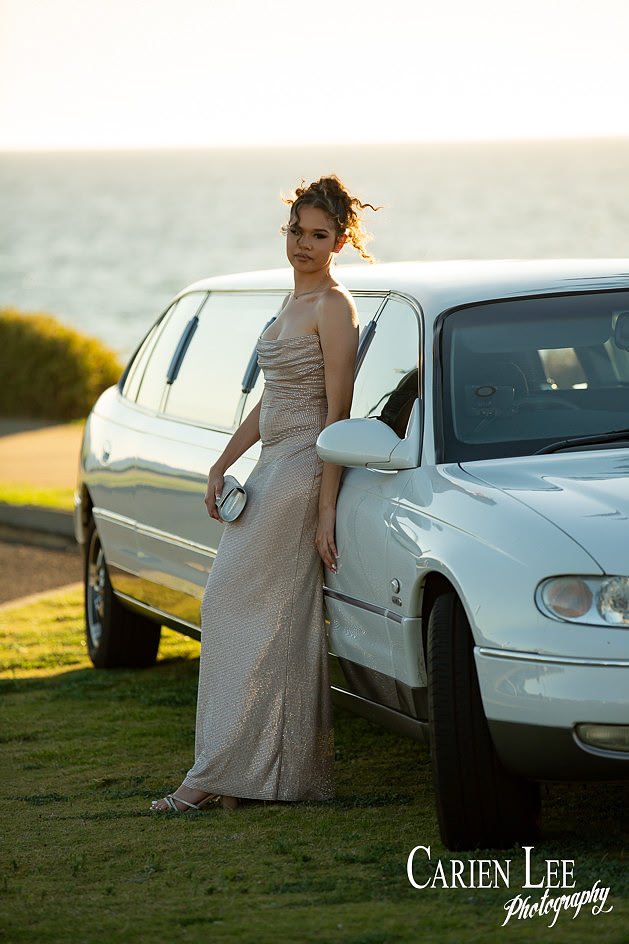 Elegant ball gown portrait photographed before school formal event in Bunbury WA