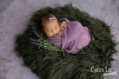 Lavender setup for a newborn girl in Bunbury studio during a newborn session