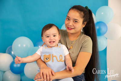 Elijah smiling during his first birthday milestone photography session in Bunbury