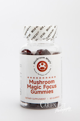 Close-up packaging detail shot for Mushroom Magic by Bunbury photographer
