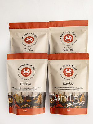 Mushroom Magic energy blend packaging photographed in Bunbur