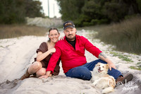 Candid laugh between couple and their dog during Bunbury engagement session
