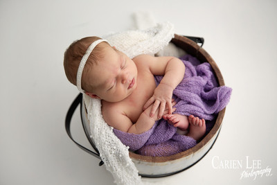 newborn girl in bucket during a newborn session in Bunbury