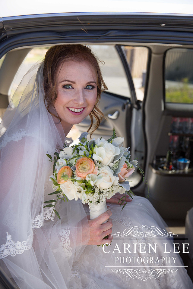 Bride in limo before Busselton Wedding