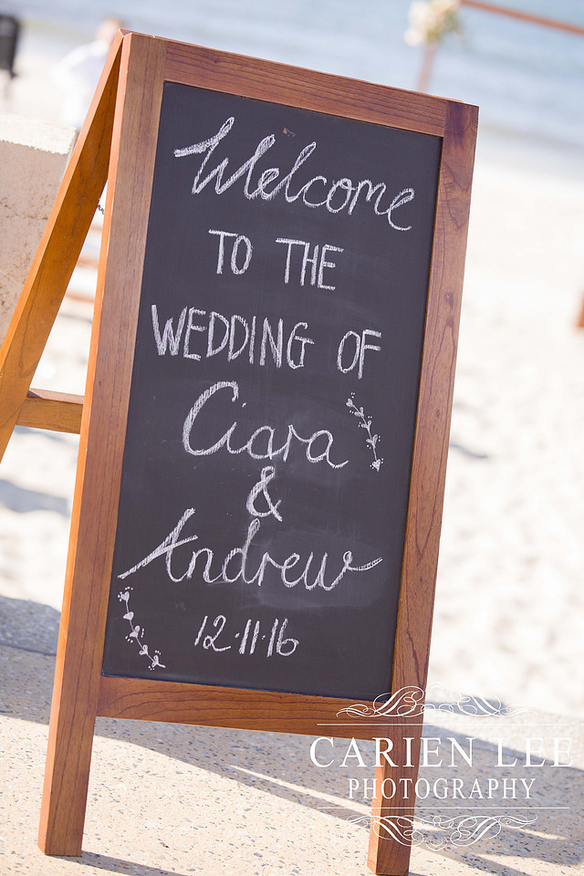 Bridal sign on the beach wedding at Busselton Jetty