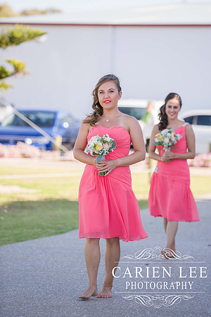 Bridesmaids arriving at beach wedding at Busselton Jetty