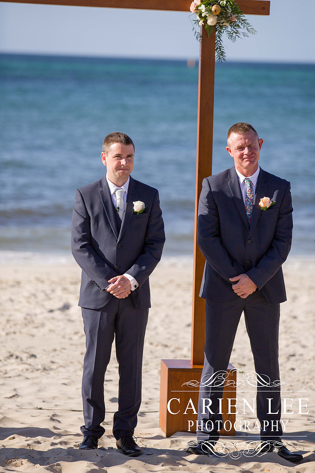 Groomsmen waiting for ceremony to start at Busselton Beach Wedding
