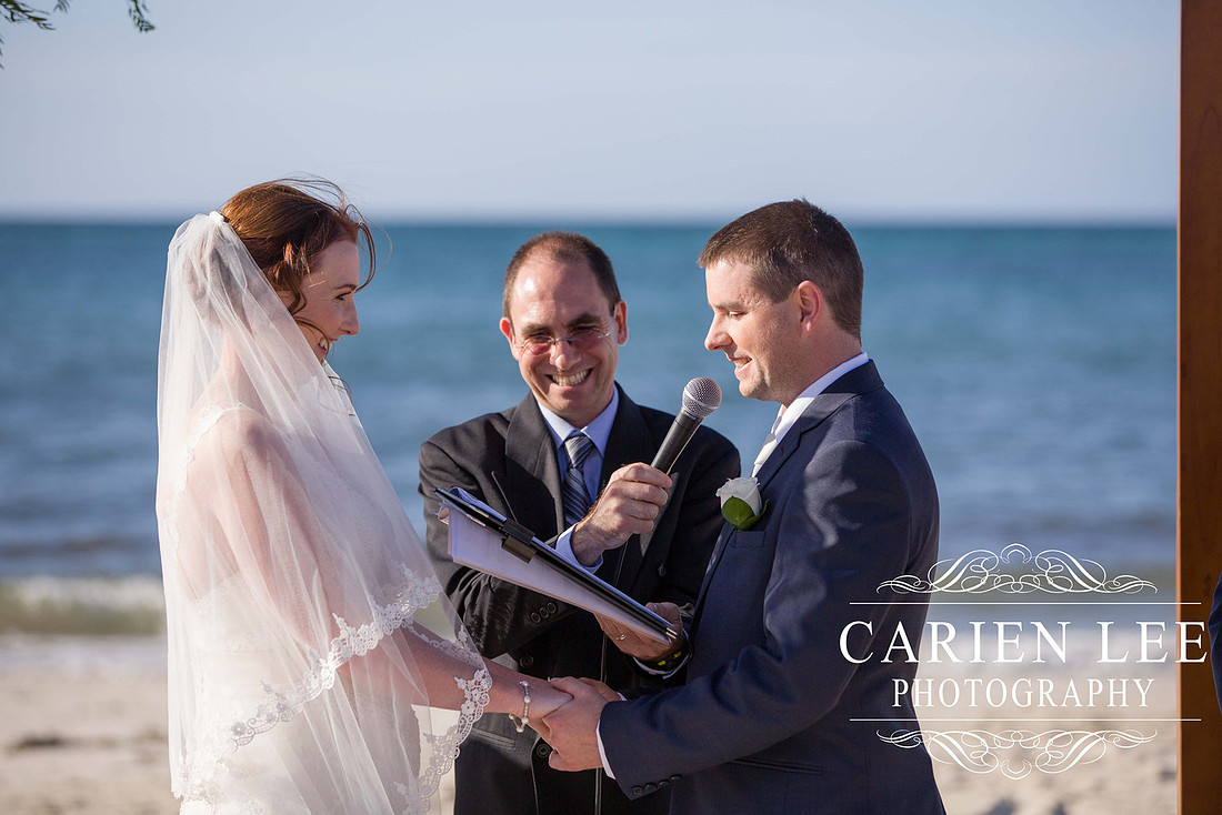 celebrant officiating a wedding at busselton Jetty beach