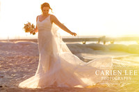Beautiful bride on beach in busselton in front of busselton jetty
